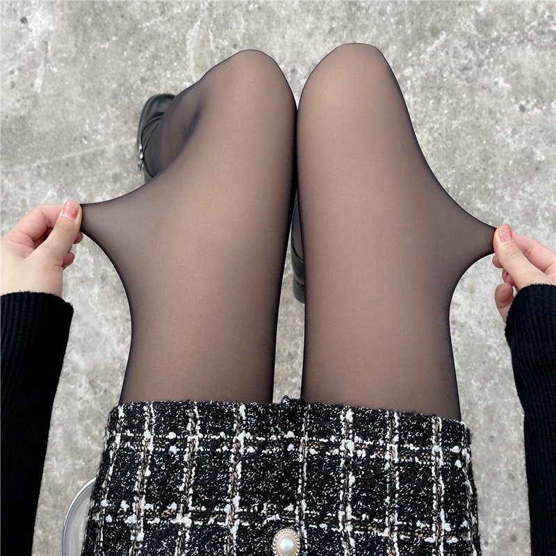 性感黑透肤一体裤女士秋冬加厚加绒黑丝袜假透肉打底裤连裤袜连脚