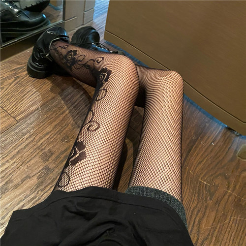 黑色丝袜女性感玫瑰花纹图案黑丝