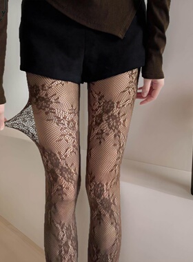 复古镂空花朵网袜辣妹提花网袜y2k渔网袜黑色性感防勾丝袜女