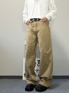 Mmel美式复古卡其色工装裤男宽松直筒水洗潮牌高级感cleanfit长裤