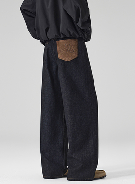 Mmel 春秋原牛牛仔裤男宽松A字阔腿裤美式复古黑色直筒裤潮牌百搭