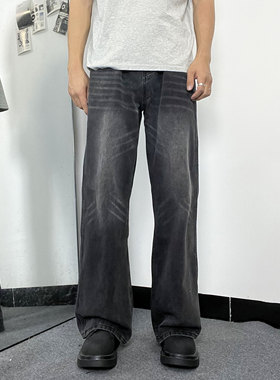 Mmel美式复古牛仔裤男微喇高街vibe潮牌宽松水洗显瘦2025新款春秋