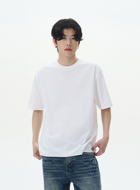 Mmel 夏季索罗娜250g凉感短袖男小领口基础纯色百搭t恤宽松打底衫