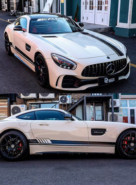 适用于奔驰GT车贴AMG拉花GTRG个性改装机盖贴T50车身侧裙贴纸彩条