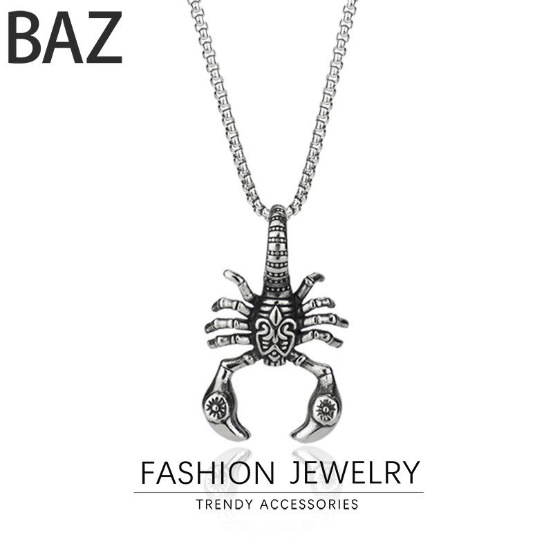 不褪色 钛钢吊坠潮酷朋克帅气项链男生百搭蝎子挂链长款毛衣链