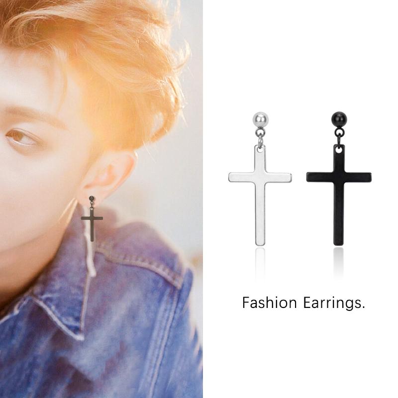 十字架耳钉男潮钛钢嘻哈新款耳饰