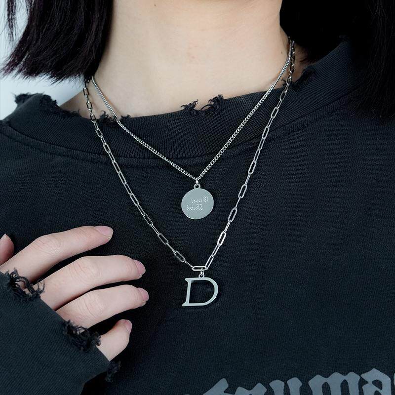 D字母项链女双层叠戴锁骨链