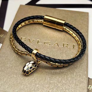 新款 蛇头小牛皮编织皮绳双层手链珐琅蛇头男女情侣高级感 25年经典