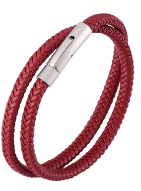 男士帅气高颜值红色双层缠绕皮绳编织手绳小众气质本命年手环潮人