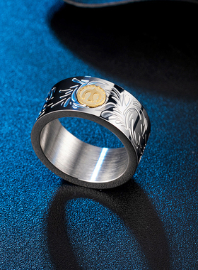 印第安日系潮货金乌男士钛钢戒指