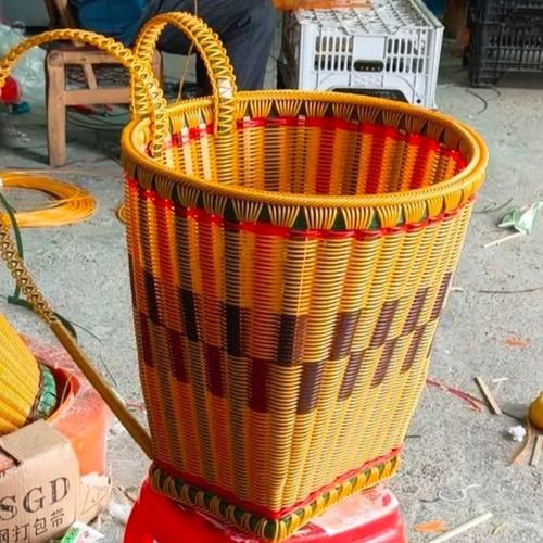 贵州背篓塑料买菜彩色编织藤编道具采茶背篼背筐手工贵州风篮子