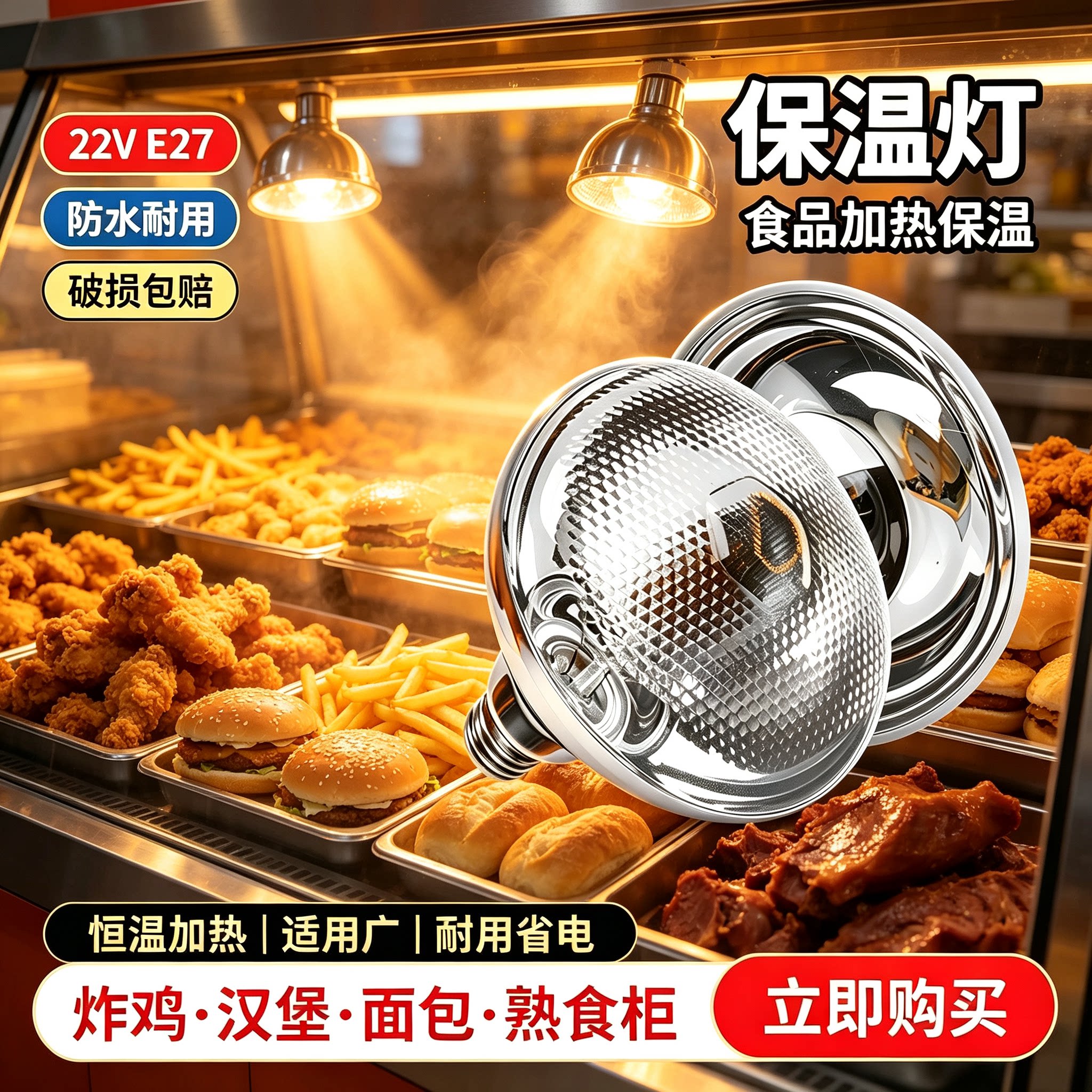 自助餐餐厅商用炒货板栗保温灯泡照明灯熟食食品红外线加热保温灯