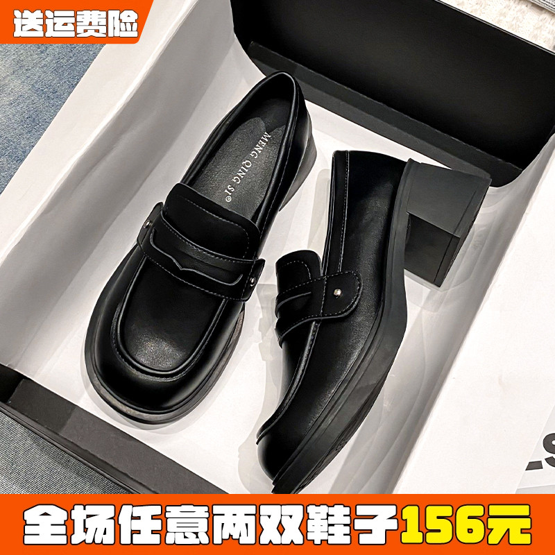 英伦风高跟粗跟小皮鞋单鞋