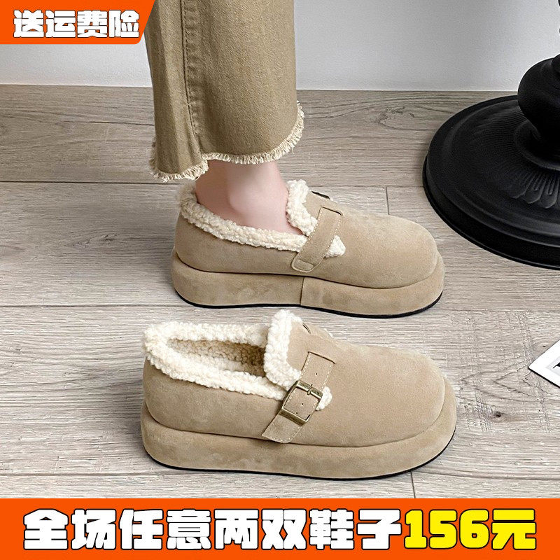 厚底加绒勃肯鞋女毛毛雪地靴