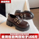 女鞋 超软厚底乐福鞋 41到43 复古棕色英伦小皮鞋 大码 女春季 增高单鞋
