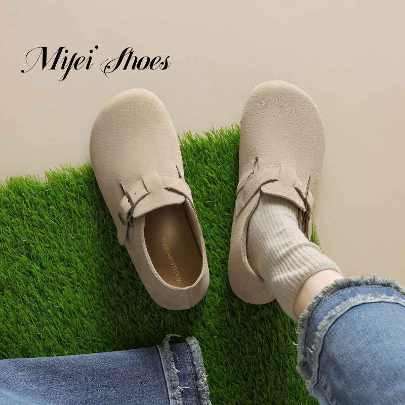 米霏~真皮全包勃肯鞋女2026春季新款厚底博肯单鞋大码女鞋41到43