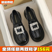 女春季 大码 2026新款 水钻方扣小皮鞋 软底单鞋 英伦乐福鞋 女鞋 41到43