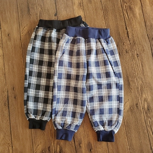 男女童春秋方格裤子束口长裤儿童宽松束脚外穿工装裤运动裤休闲裤