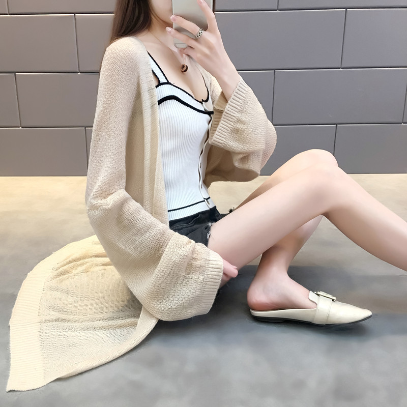 轻薄款空调开衫2018新款宽松慵懒风中长款针织衫外套女防晒衣春夏