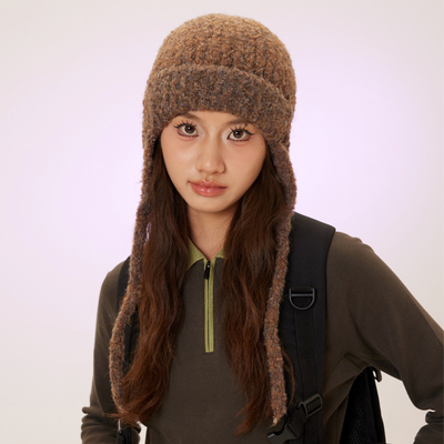 户外雷锋帽针织帽女渐变色秋冬