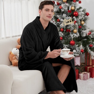 浴衣法兰绒长款 浴袍情侣保暖睡衣女欧美家居服 大码 秋冬厚睡袍男士