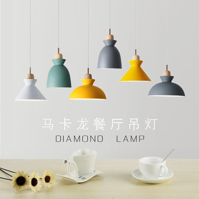 北欧后现代简约创意个性餐厅吧台咖啡厅单头工业实木彩色铁艺吊灯