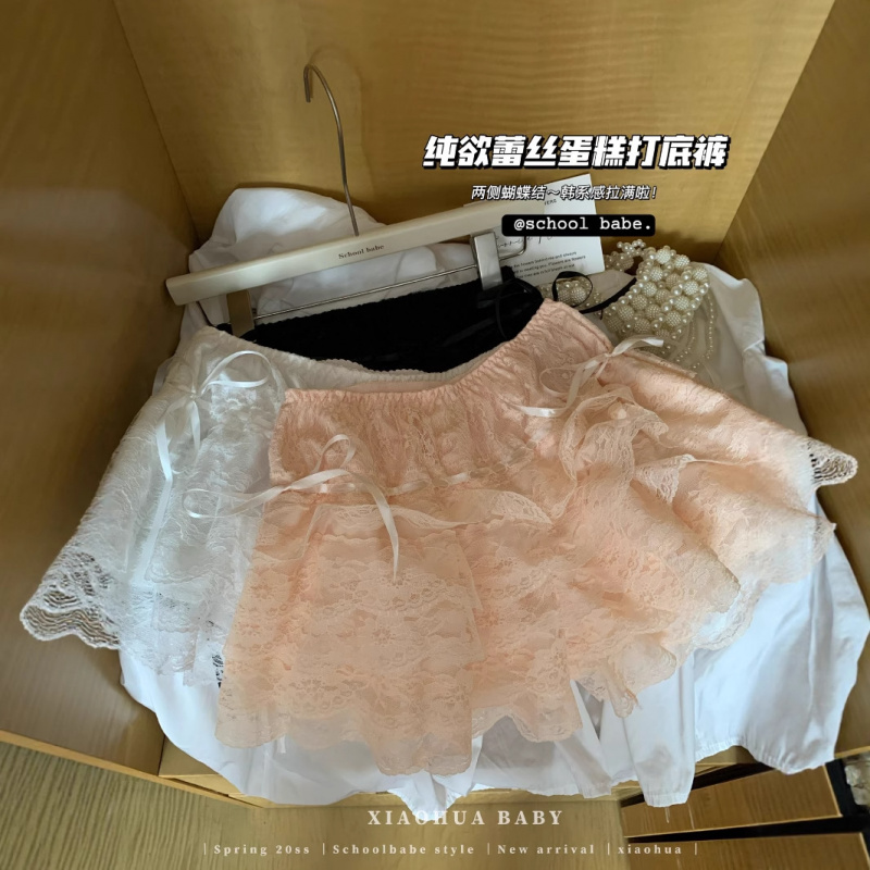 实拍纯欲白色蕾丝蛋糕裙安全裤防走光保险裤可外穿jk打底短裤女装