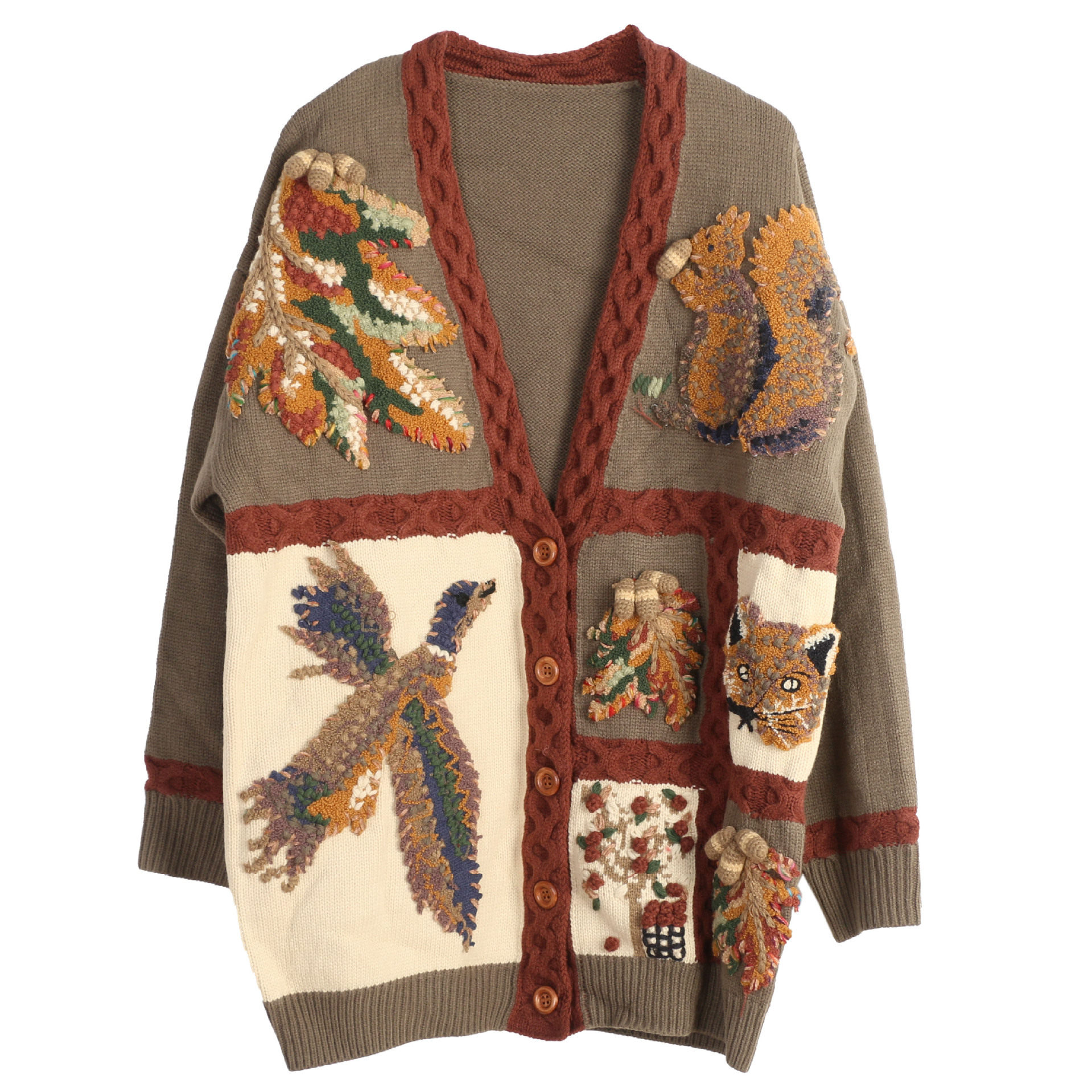 春秋新款V领毛衣外套重工手勾刺绣花朵单排扣宽松复古针织开衫女,女装/女士精品,连衣裙,淘宝优惠券,粉丝福利购,淘宝优惠卷