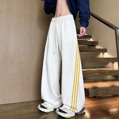 撞色条纹运动卫裤男女同款秋季重磅垂感hiphop美式裤子直筒阔腿裤