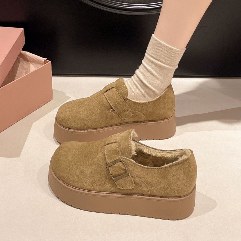 全包加绒勃肯鞋女2025年秋冬新款复古厚底小个子一脚蹬加厚乐福鞋