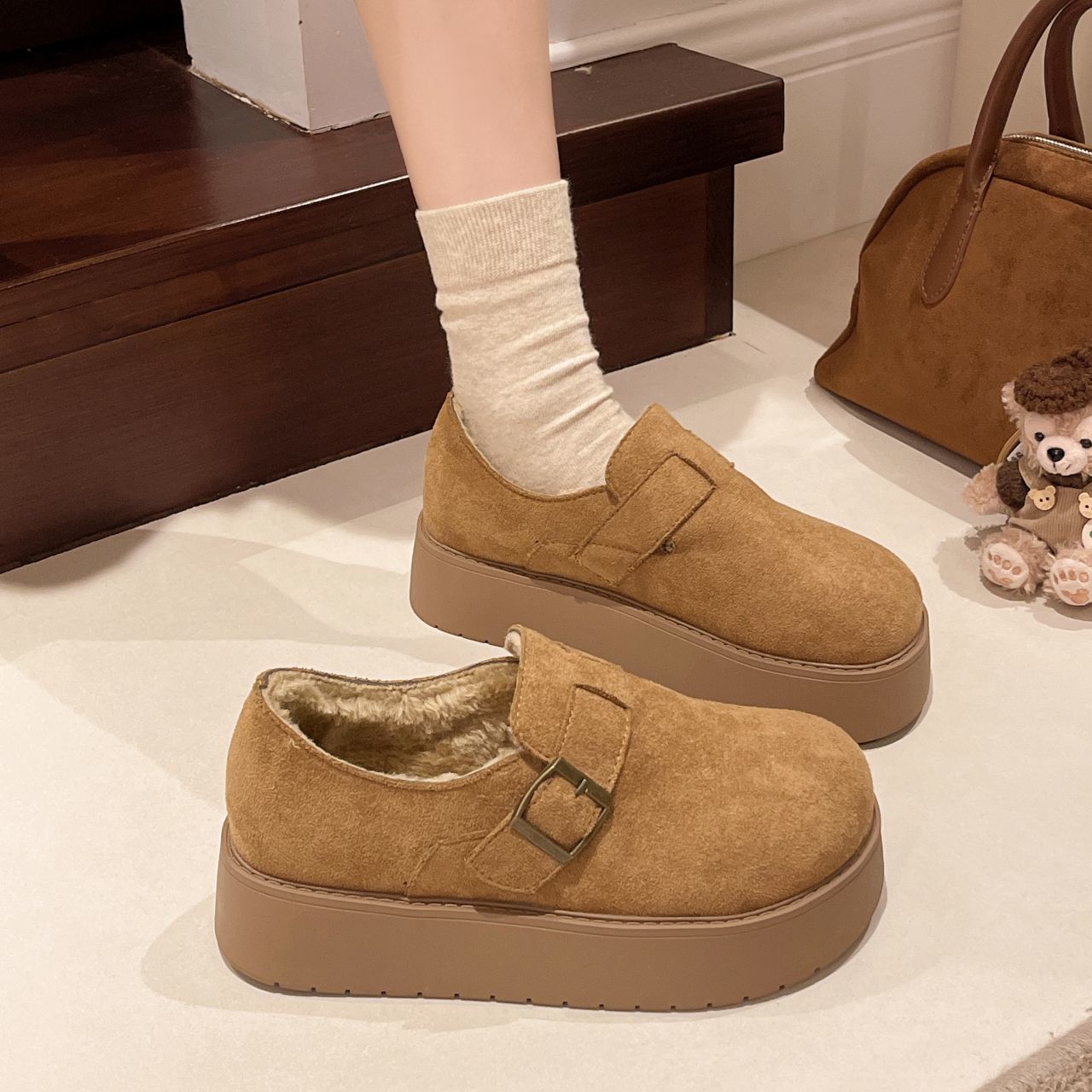 厚底全包加绒加厚勃肯鞋女2025新款爆款秋冬乐福鞋一脚蹬博肯棉鞋