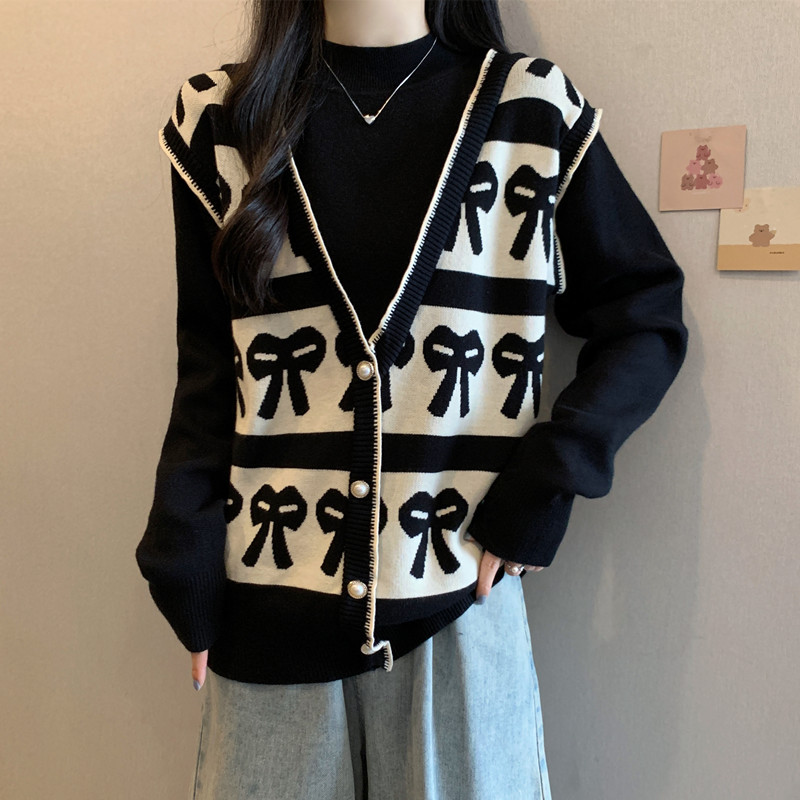 胖妹妹秋冬装大码女装毛衣假两件提花针织衫显瘦宽松洋气上衣