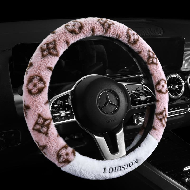 汽车方向盘套冬季毛绒可爱女款防滑保暖水貂绒短绒简约车保护把套