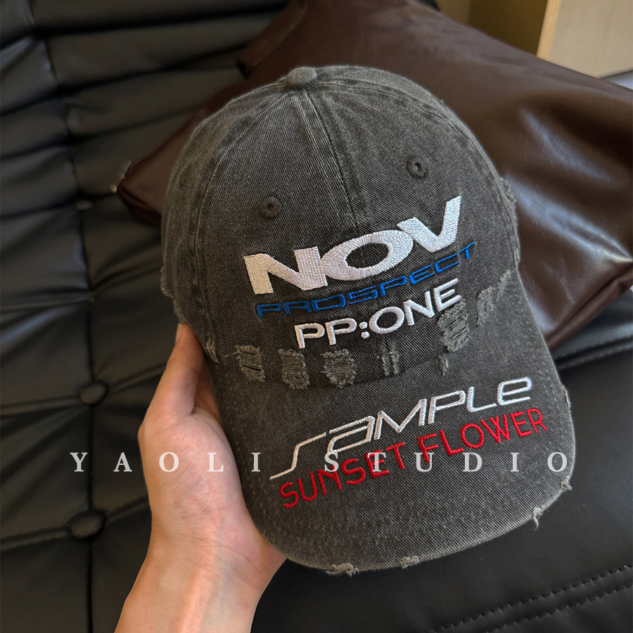 YAOLI美式复古NOV刺绣水洗做旧磨边棒球帽子女户外遮阳鸭舌帽男潮