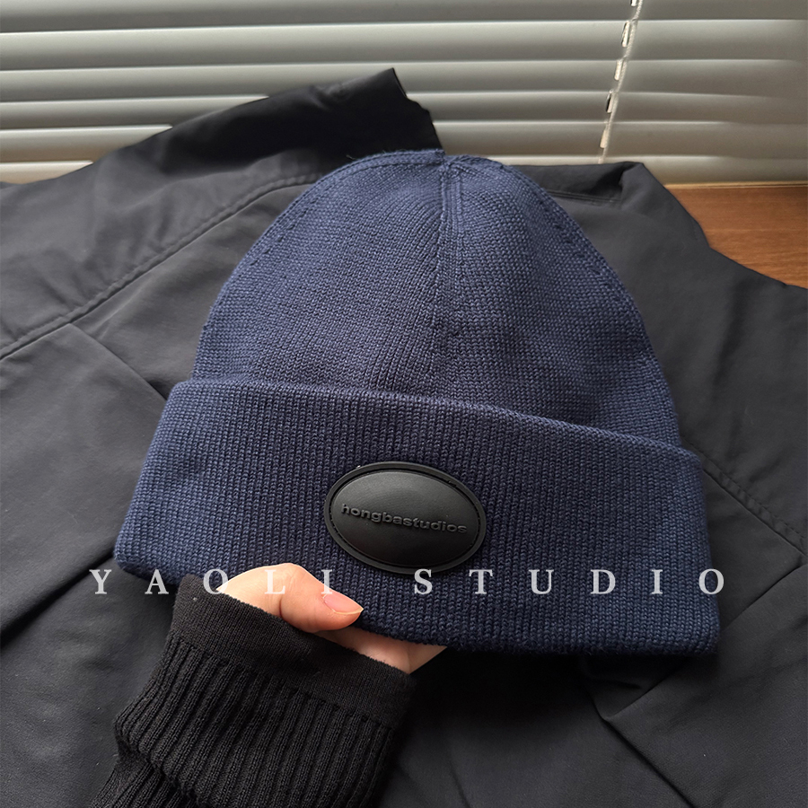 YAOLI美式复古纯色黑标针织套头帽子女秋冬保暖大头围包头冷帽男
