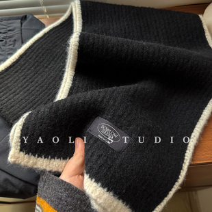 YAOLI漫暮黑～敲韩风雪花纱边框纯色针织围巾女秋冬保暖护颈围脖