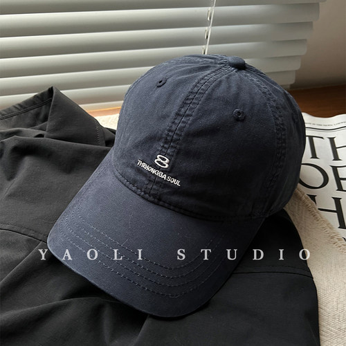 YAOLI~美式街头刺绣棒球帽子女大头围显脸小遮阳水洗棉鸭舌帽男