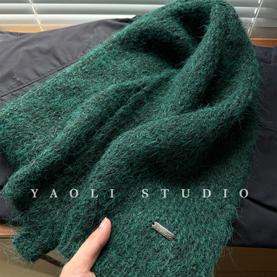 YAOLI森林苍绿～韩系金属标针织围巾女秋冬保暖防寒毛线护颈围脖