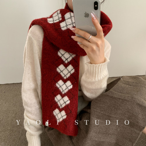 YAOLI爱心提花～韩系氛围感针织厚实围巾女秋冬保暖防寒护颈围脖