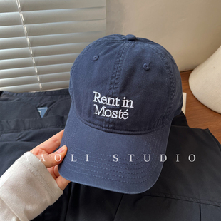 复古Rent刺绣棒球帽子女遮阳显脸小鸭舌帽男韩 YAOLI藏青色~美式