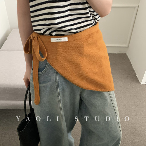 YAOLI松弛感纯色针织绑带屁帘女2026秋时髦百搭叠穿显瘦系带裙帘