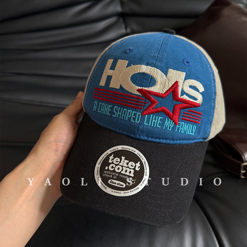 YAOLI美式街头复古hois刺绣显脸小拼色棒球帽子户外遮阳鸭舌帽男