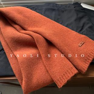 YAOLI南瓜色～韩系软糯纯色针织Ain皮标围巾女秋冬保暖防寒围脖男