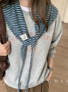 YAOLI韩系复古条纹小披肩三角巾形围脖女2026秋冬保暖搭配屁帘潮