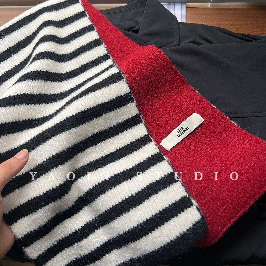 YAOLI红撞黑白条纹秋冬保暖防寒针织小围巾绝绝子显白护颈围脖女