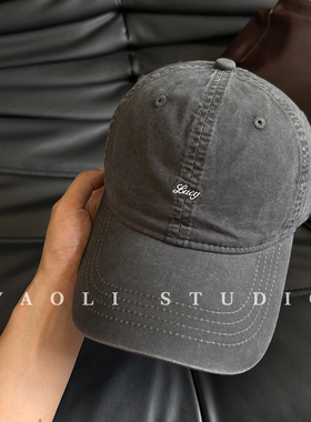 YAOLI美式复古Lucy刺绣做旧棒球帽子女户外遮阳大头围显白鸭舌帽