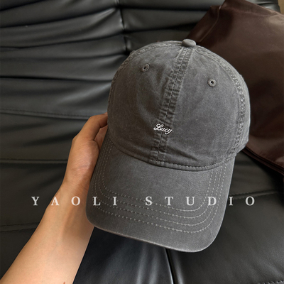 YAOLI美式复古Lucy刺绣做旧棒球帽子女户外遮阳大头围显白鸭舌帽