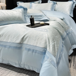 高级感A类长绒棉贡缎提花四件套裸睡天丝棉刺绣被套床笠床上用品4