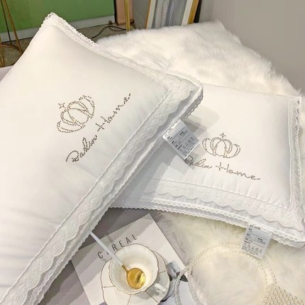 高端烫钻皇冠100%全棉枕芯一对装不塌陷不变形柔软助眠家用枕头