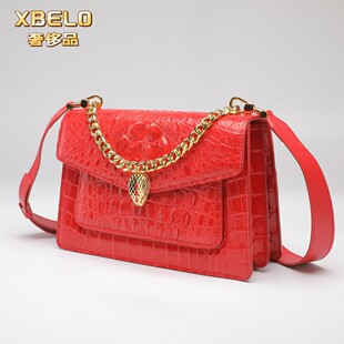 XBELO轻奢2026鳄鱼皮骨皮女包蛇头链条手提包真皮结婚小方包25CM